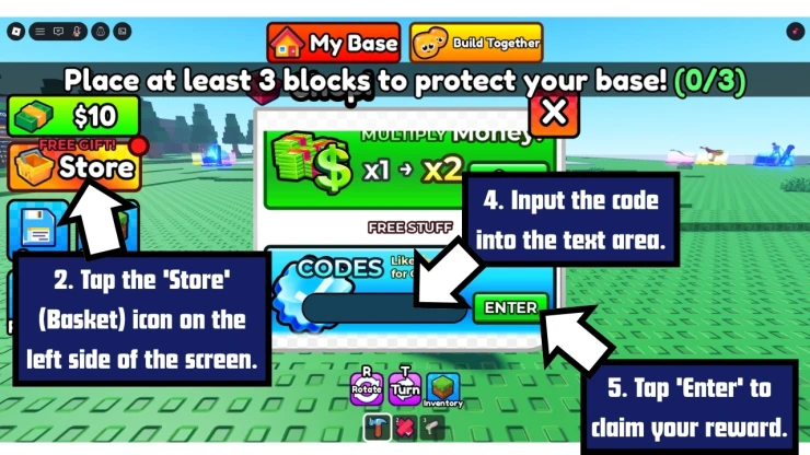 Build Base to Survive VERITY redeem code screen showing where to enter Build Base to Survive VERITY codes