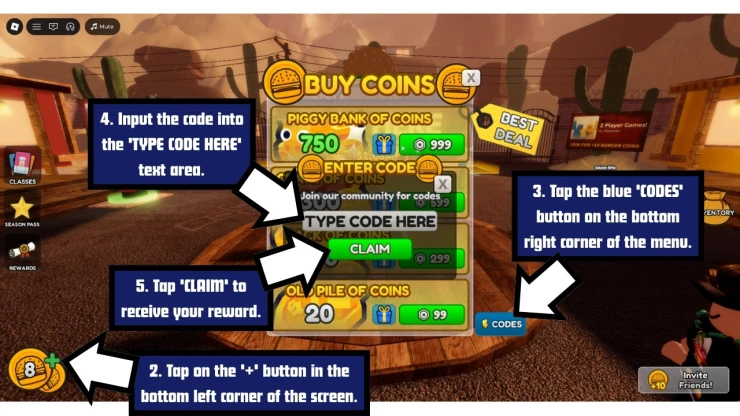 Burgerz redeem code screen showing where to enter Burgerz codes