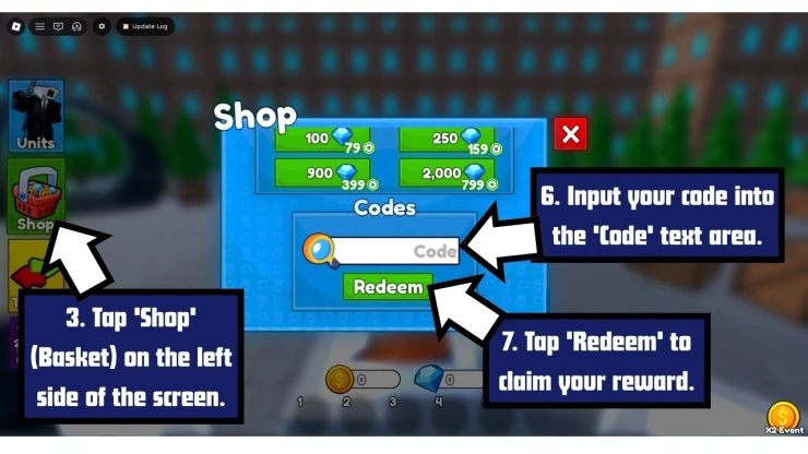 Cameraman Tower Defense redeem code screen showing where to enter Cameraman Tower Defense codes