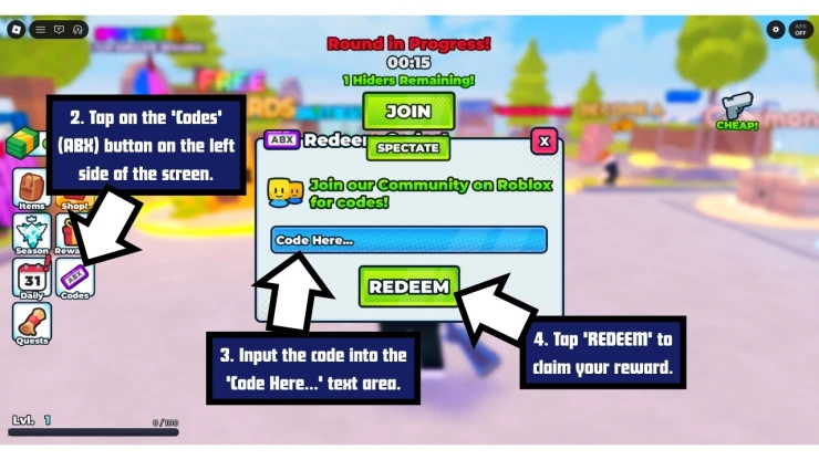 Camo Or Snipe redeem code screen showing where to enter Camo Or Snipe codes