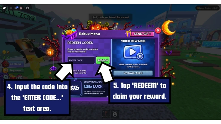 Carve Wood redeem code screen showing where to enter Carve Wood codes