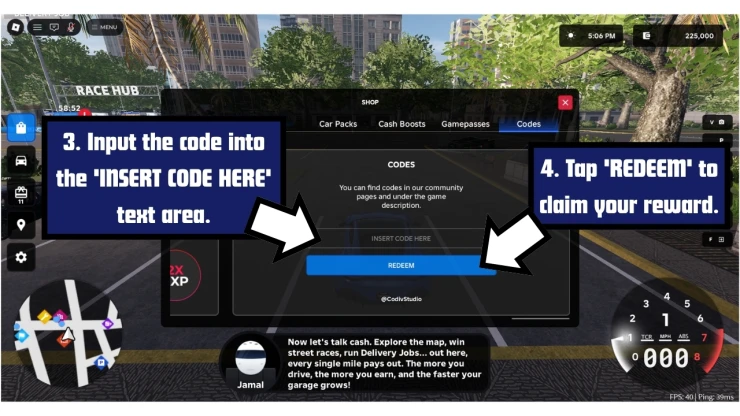 Car Zone redeem code screen showing where to enter Car Zone codes