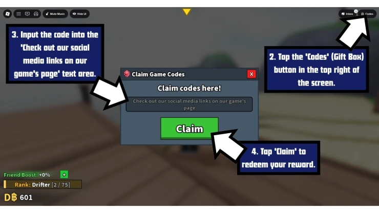 Catch and Cook redeem code screen showing where to enter Catch and Cook codes