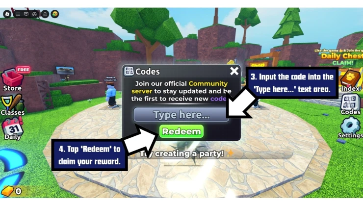 Cat Invaders redeem code screen showing where to enter Cat Invaders codes