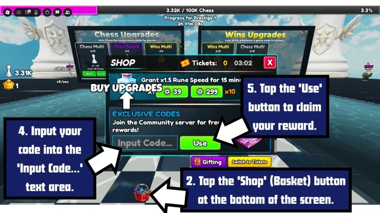 Chess Incremental redeem code screen showing where to enter Chess Incremental codes