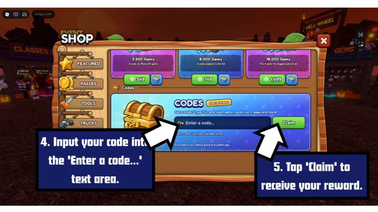 Chop A Forest redeem code screen showing where to enter Chop A Forest codes