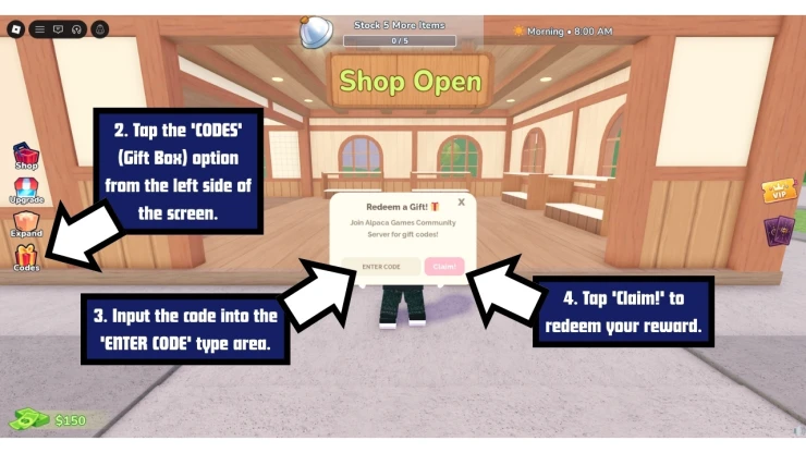 Cook and Sell redeem code screen showing where to enter Cook and Sell codes