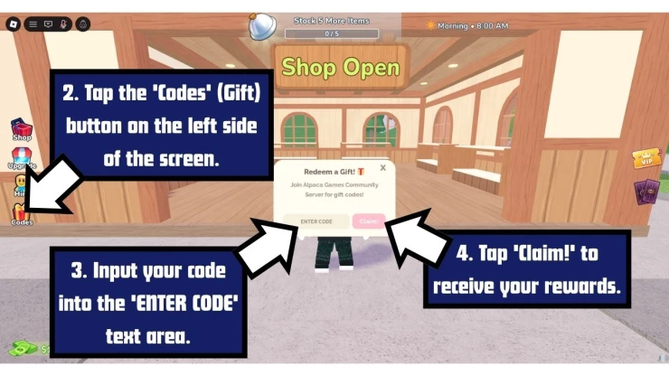 Cook & Sell redeem code screen showing where to enter Cook & Sell codes