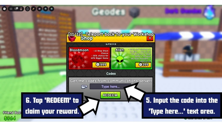 Cut a Gem redeem code screen showing where to enter Cut a Gem codes