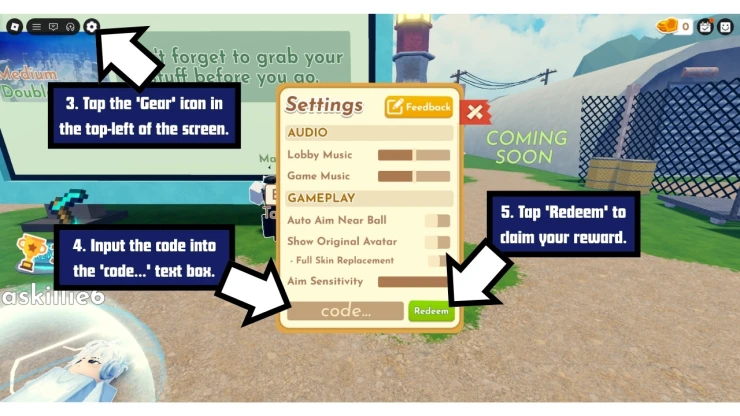 Deadly Golf redeem code screen showing where to enter Deadly Golf codes