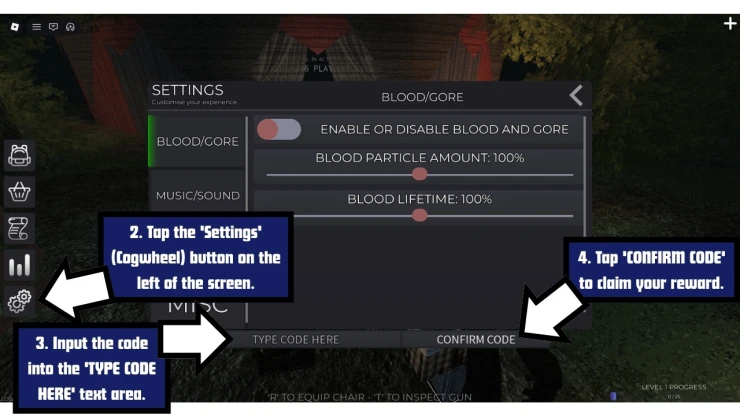 Death in the Box redeem code screen showing where to enter Death in the Box codes