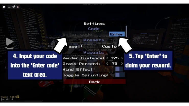 Debt Hunt redeem code screen showing where to enter Debt Hunt codes