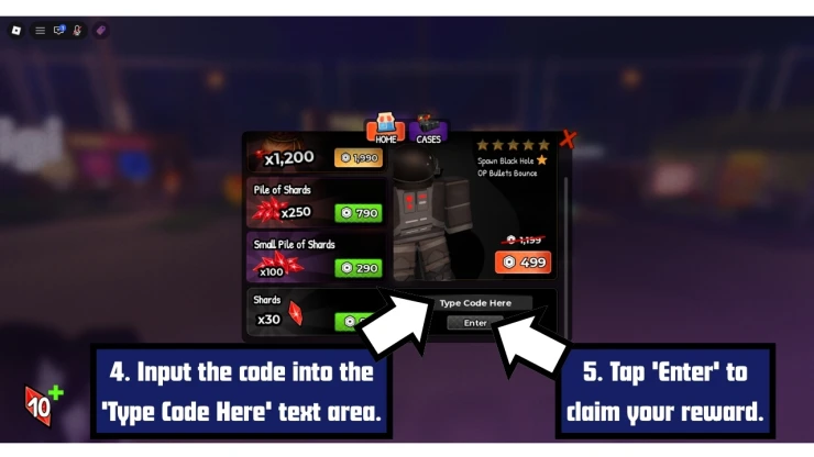 Defend Bunker from Zombies redeem code screen showing where to enter Defend Bunker from Zombies codes
