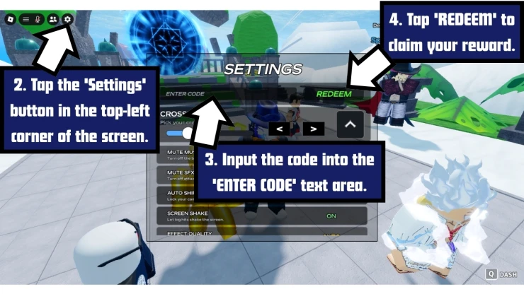 Devil Fruit Arena redeem code screen showing where to enter Devil Fruit Arena codes
