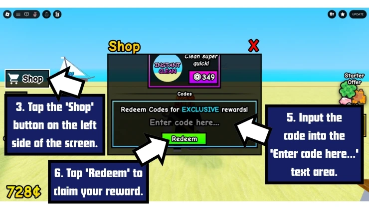 Dig and Clean redeem code screen showing where to enter Dig and Clean codes