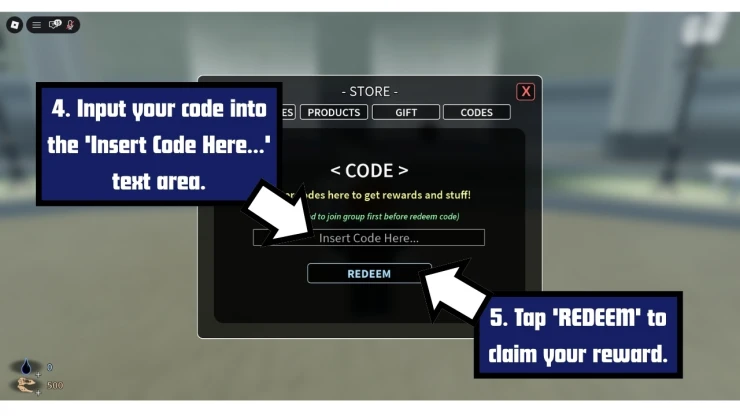Dino World redeem code screen showing where to enter Dino World codes