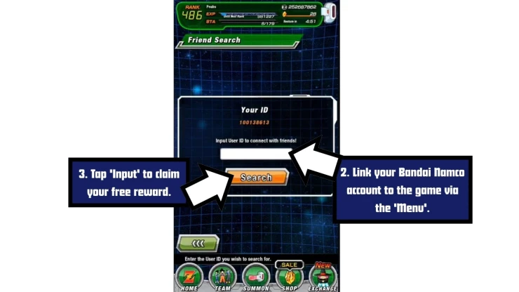 Dragon Ball Z Dokkan Battle redeem code screen showing where to enter Dragon Ball Z Dokkan Battle codes