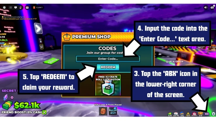 Dream Car Collection redeem code screen showing where to enter Dream Car Collection codes