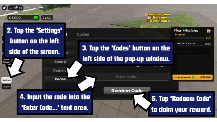 Drift 36 redeem code screen showing where to enter Drift 36 codes