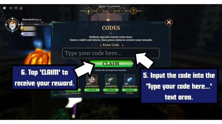 Dungeon Lootr redeem code screen showing where to enter Dungeon Lootr codes