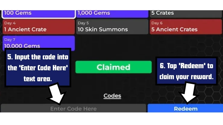 Encounters SMASH Battles redeem code screen showing where to enter Encounters SMASH Battles codes