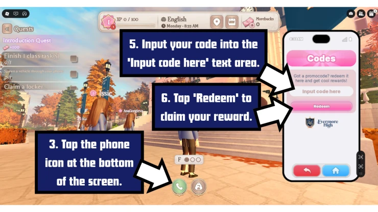 Evermore High redeem code screen showing where to enter Evermore High codes