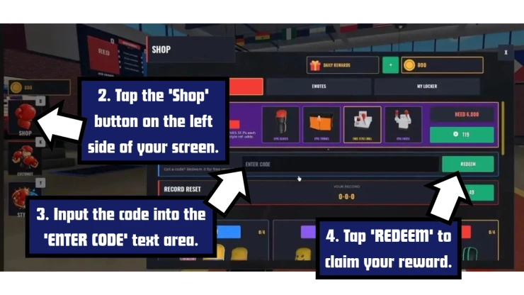 First Person Boxing redeem code screen showing where to enter First Person Boxing codes