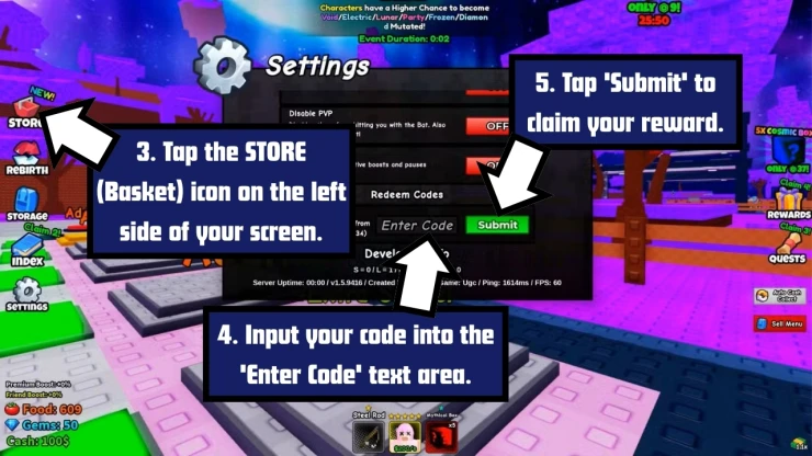 Fish an Anime RNG redeem code screen showing where to enter Fish an Anime RNG codes