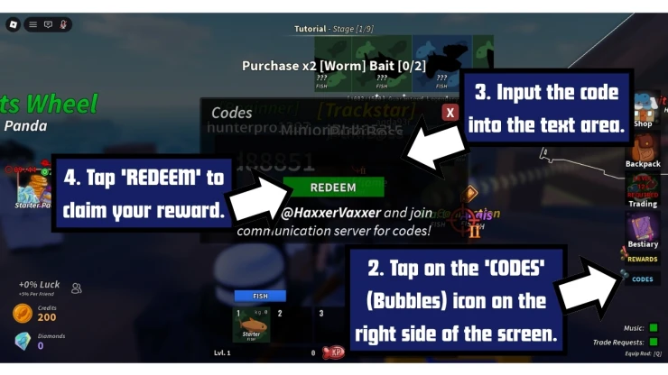Fishing Tower Defense redeem code screen showing where to enter Fishing Tower Defense codes