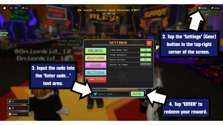Five Nights TD 2 redeem code screen showing where to enter Five Nights TD 2 codes