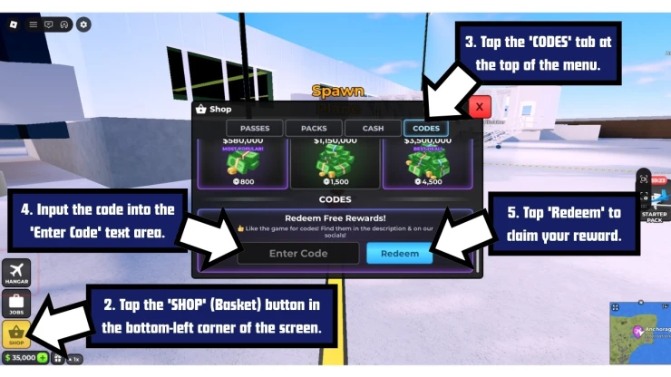 Flight World redeem code screen showing where to enter Flight World codes