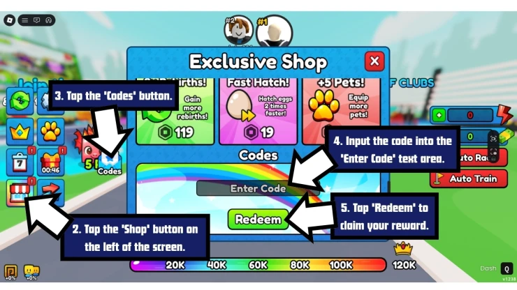 Golf Training redeem code screen showing where to enter Golf Training codes
