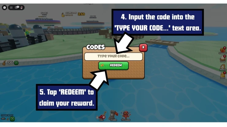 Grow a Chicken Fighter redeem code screen showing where to enter Grow a Chicken Fighter codes