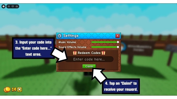 Grow a Garden 2 redeem code screen showing where to enter Grow a Garden 2 codes