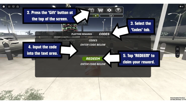 Highway Showdown redeem code screen showing where to enter Highway Showdown codes