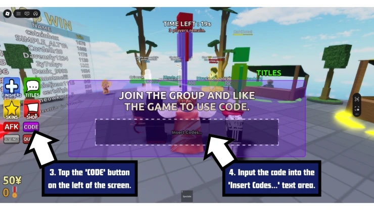 Jujutsu Randomizer redeem code screen showing where to enter Jujutsu Randomizer codes