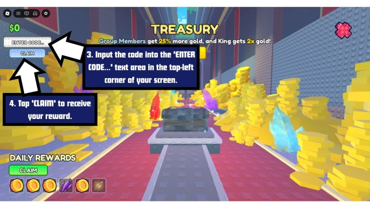 King Tower redeem code screen showing where to enter King Tower codes