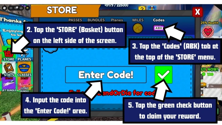 Land or Die redeem code screen showing where to enter Land or Die codes