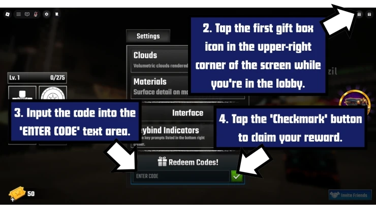Last Stop redeem code screen showing where to enter Last Stop codes