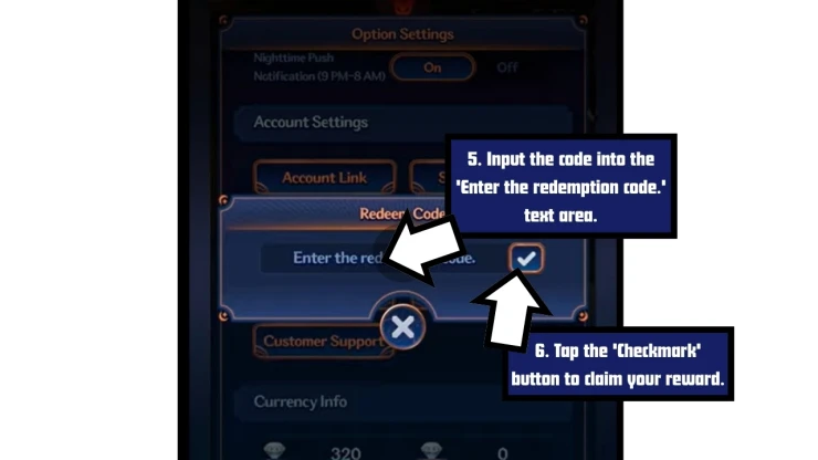 Legend of Avatar redeem code screen showing where to enter Legend of Avatar codes