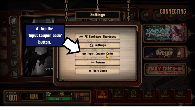 Limbus Company redeem code screen showing where to enter Limbus Company codes