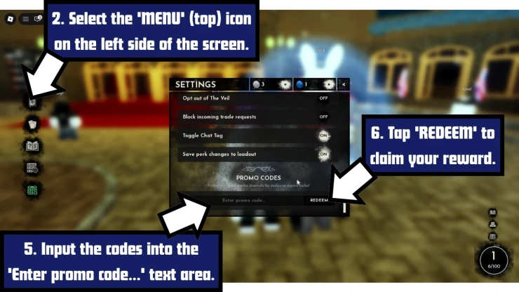 MAFIA redeem code screen showing where to enter MAFIA codes