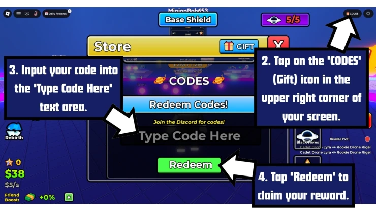 Merge a Black Hole redeem code screen showing where to enter Merge a Black Hole codes