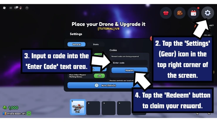 Mine a Planet redeem code screen showing where to enter Mine a Planet codes