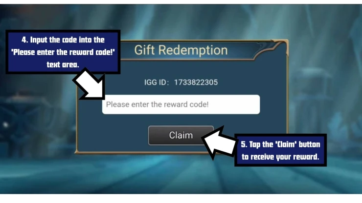 Mobile Royale redeem code screen showing where to enter Mobile Royale codes