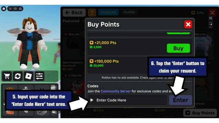 My Avatar redeem code screen showing where to enter My Avatar codes