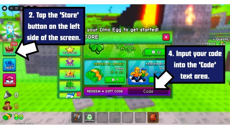 My Dino Park redeem code screen showing where to enter My Dino Park codes