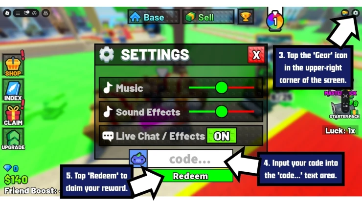 My Knife Farm redeem code screen showing where to enter My Knife Farm codes