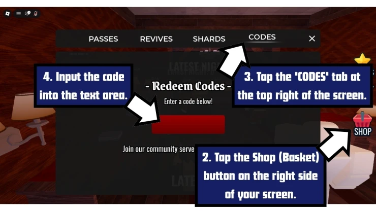 Night At The Infirmary redeem code screen showing where to enter Night At The Infirmary codes