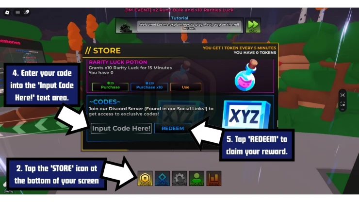 Omega Rarities 2 redeem code screen showing where to enter Omega Rarities 2 codes